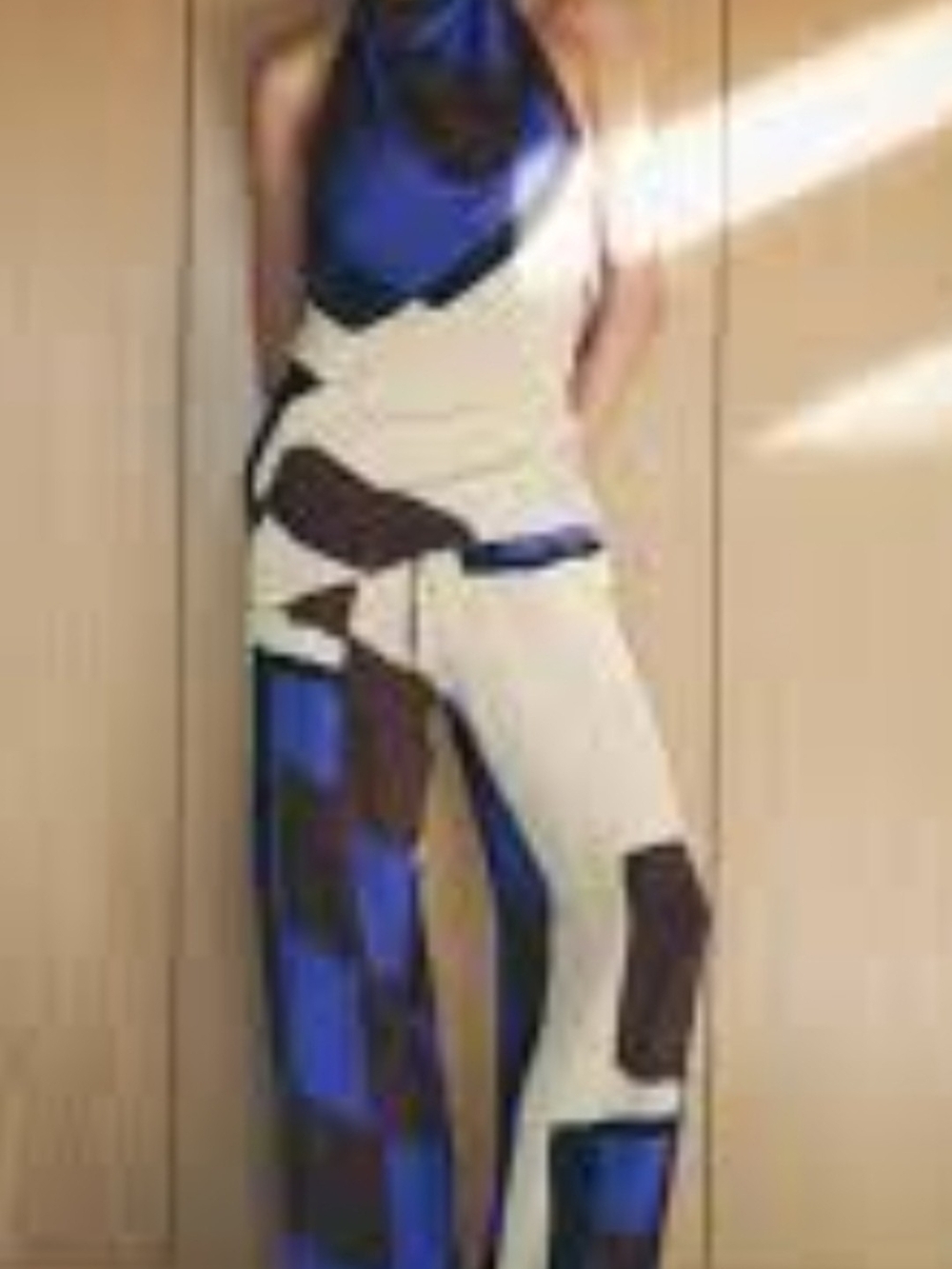 Zara Blue, White & Black Wide-Leg Halter Trouser